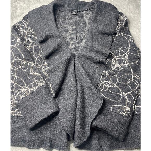 Willi Smith Cardigan Sweater Women X-Large Gray Boiled Wool‎ Embroidered V Neck - Picture 1 of 7